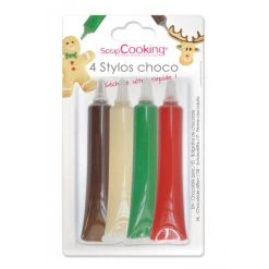 4 Stylos Chocolat Rouge Blanc Vert Et Chocolat Scrapcooking