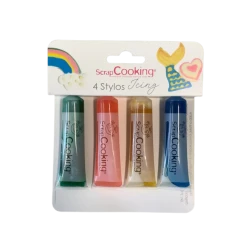 SCRAPCOOKING 4 Stylos Gels Alimentaires Bleu, Rose, Jaune, Vert