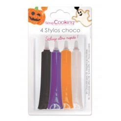 4 Stylos Glaçage Chocolat Noir Violet Orange Et Blanc Scrapcooking