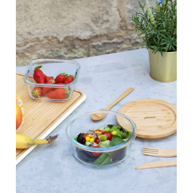 Boîte De Conservation En Verre Et Bambou Rond 620 Ml Pebbly – Image 3