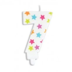 Bougie Chiffre 7 Blanche à Etoiles Multicolores Scrapcooking