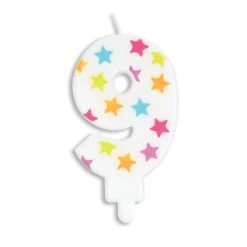 Bougie Chiffre 9 Blanche à Etoiles Multicolores Scrapcooking