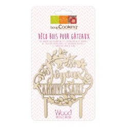 Cake Topper Bois Joyeux Anniversaire 12,9 Cm Scrapcooking