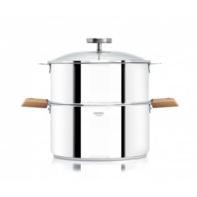 Casserole Et Cuit Vapeur Inox Ø 24 Cm Anses Hêtre Biome Cristel – Image 3