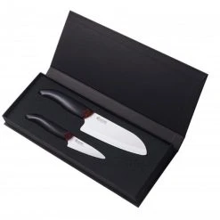 Coffret Kyocera - 1 Couteau D'Office + 1 Santoku, Manche Noir
