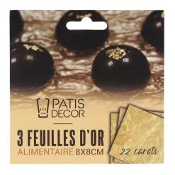PATISDECOR Feuilles D'Or Alimentaire 22 Carats 3 Feuilles Patisdécor