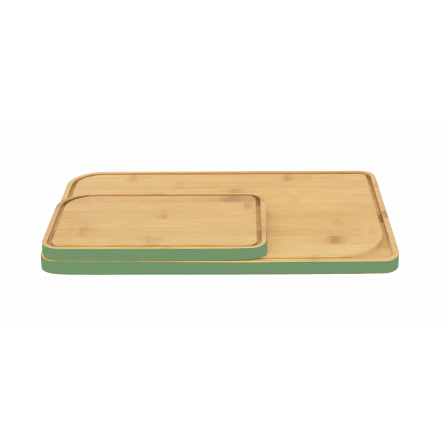 Lot 2 Planches à Découper Bambou Avec Rigole Vert Sauge Pebbly – Image 2