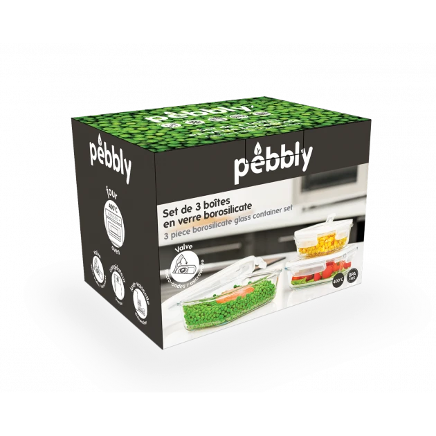 Lot 3 Boîtes De Conservation En Verre Rectangle Pebbly – Image 2