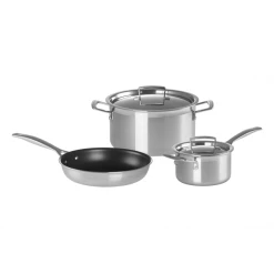 Set 3 Pièces Faitout, Poêle Et Casserole Avec Couvercle Inox Le Creuset