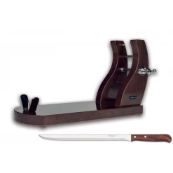 Support Jambon Bois Brun Et Couteau Jambon 25 Cm Arcos